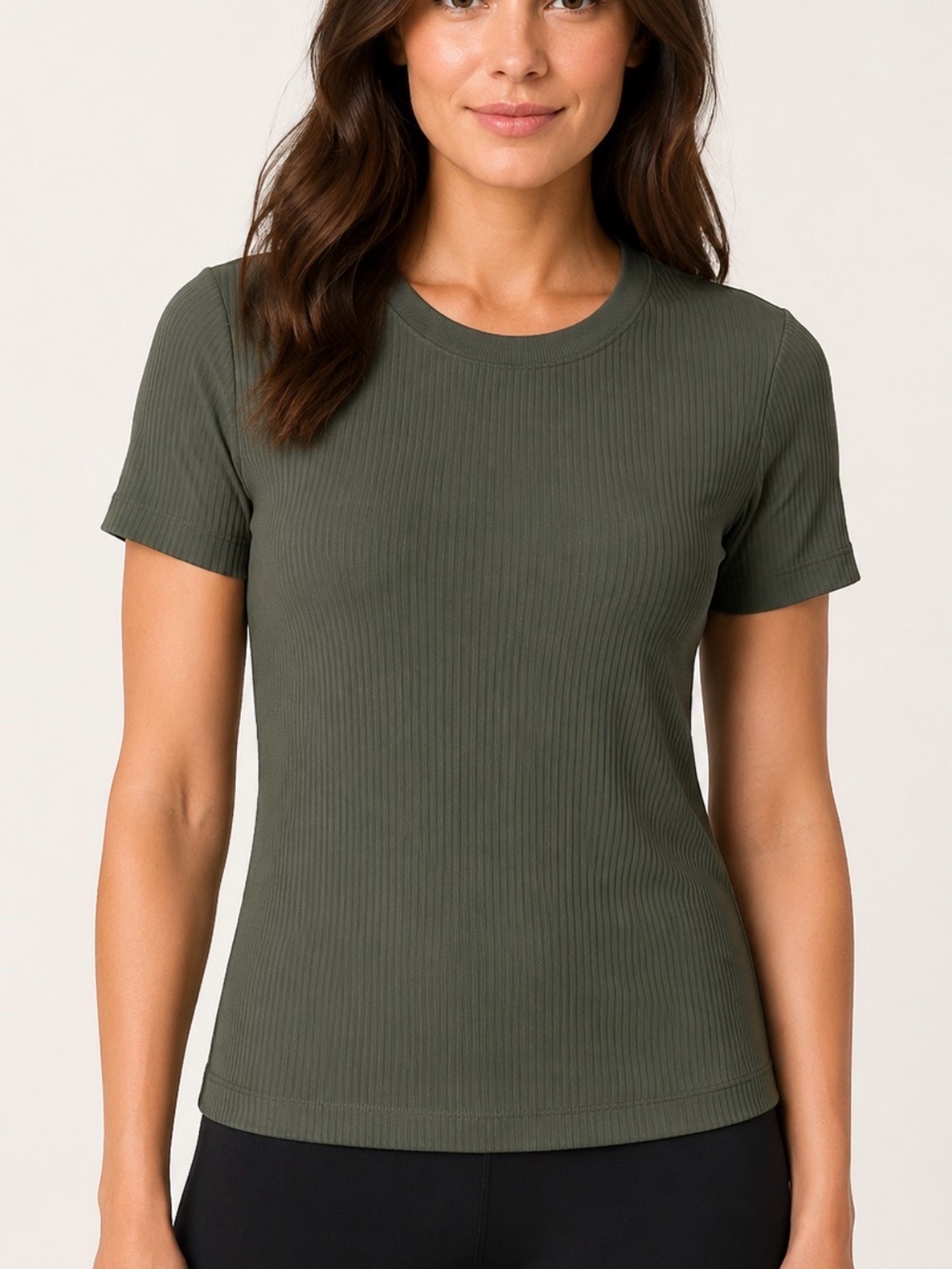 CALIA by Carrie Underwood Ribbed Crewneck Tee – Olive Moss – XS